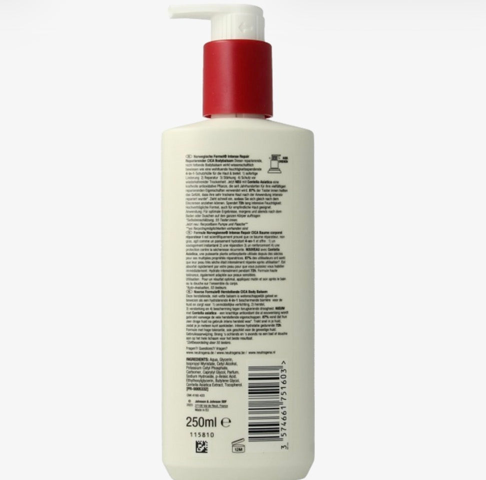 Neutrogena Intense Repair Cica Body Balm، 250 مل
بالمێ توند یێ چاڤدێرییا پێستێ، بۆ چاککرن و نەرمکرنا پێستێ